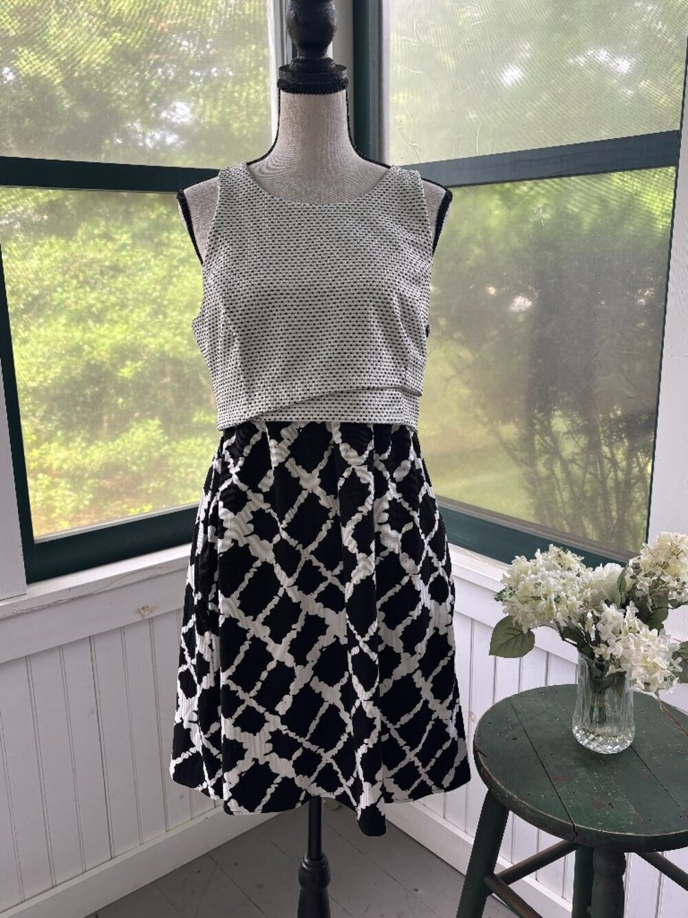 Tabitha Mixed Print Sleeveless Mini Dress | Black & White | Size 6 | Like New
